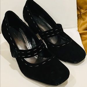 Black Suede Mary Jane pumps. All sales are final